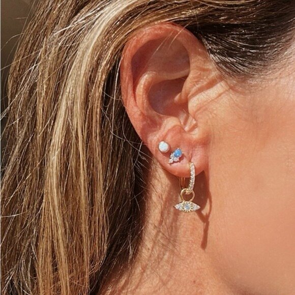 YOU PICK!  Gold Pave Huggies + you pick charm Bolt, Hamsa Hand or Evil Eye - Picture 10 of 14